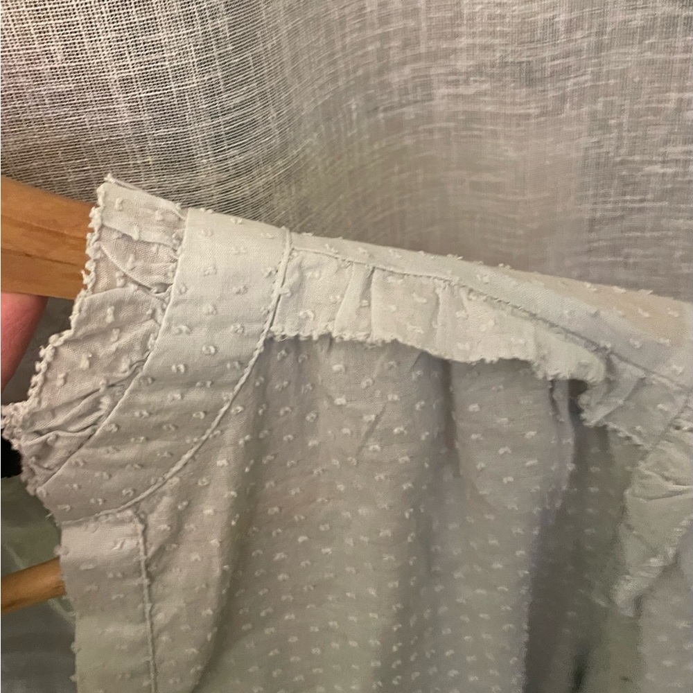 J. Crew Soft Gray Ruffle Trim Clip Dot Blouse, Size S - Picture 4 of 6